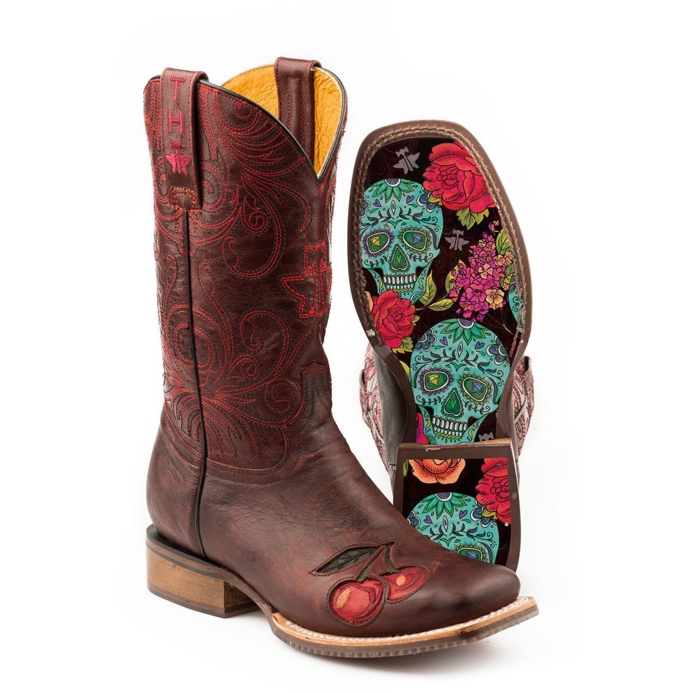 NEW Tin Haul Monster Cherry Broad Square Toe Western Cowboy Boots Skull Sole 8.5